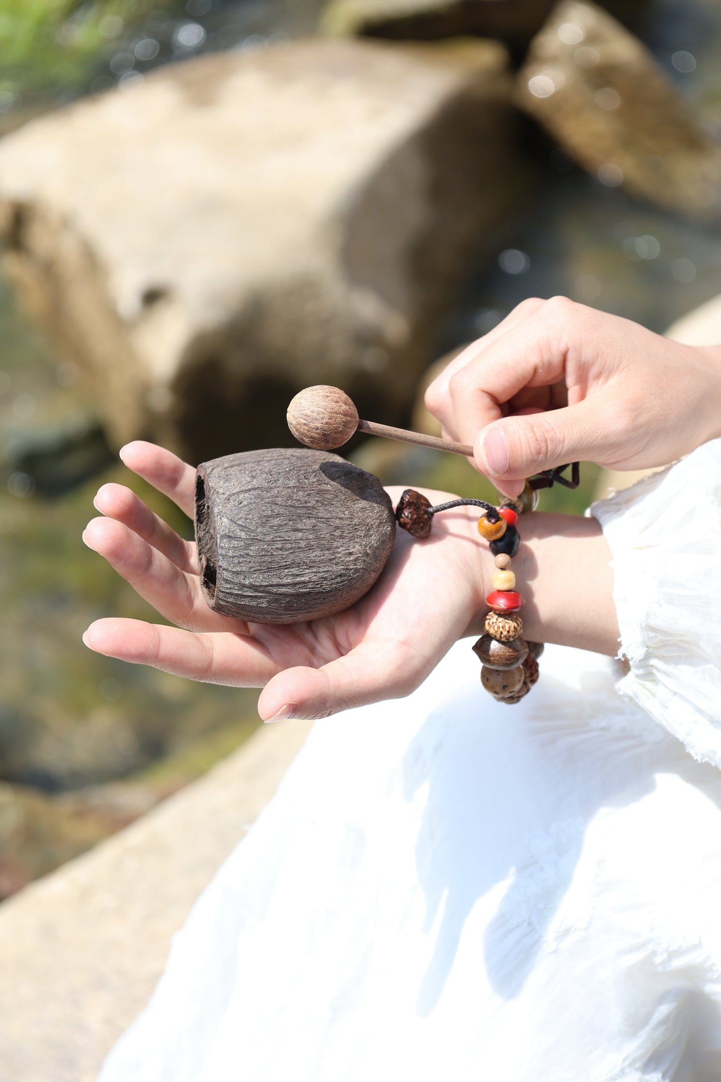 "The Forest Woodblock" - Handheld Natural Seed Percussion Instrument & Charm
