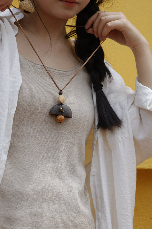 "The Zen Bell" - Minimalist Seed Pod & Rudraksha Pendant Necklace