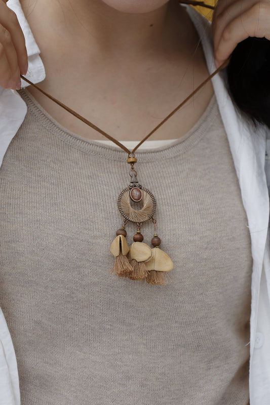 "The Earth Dreamcatcher" - Woven Ring Pendant with Natural Seeds & Mini Tassels