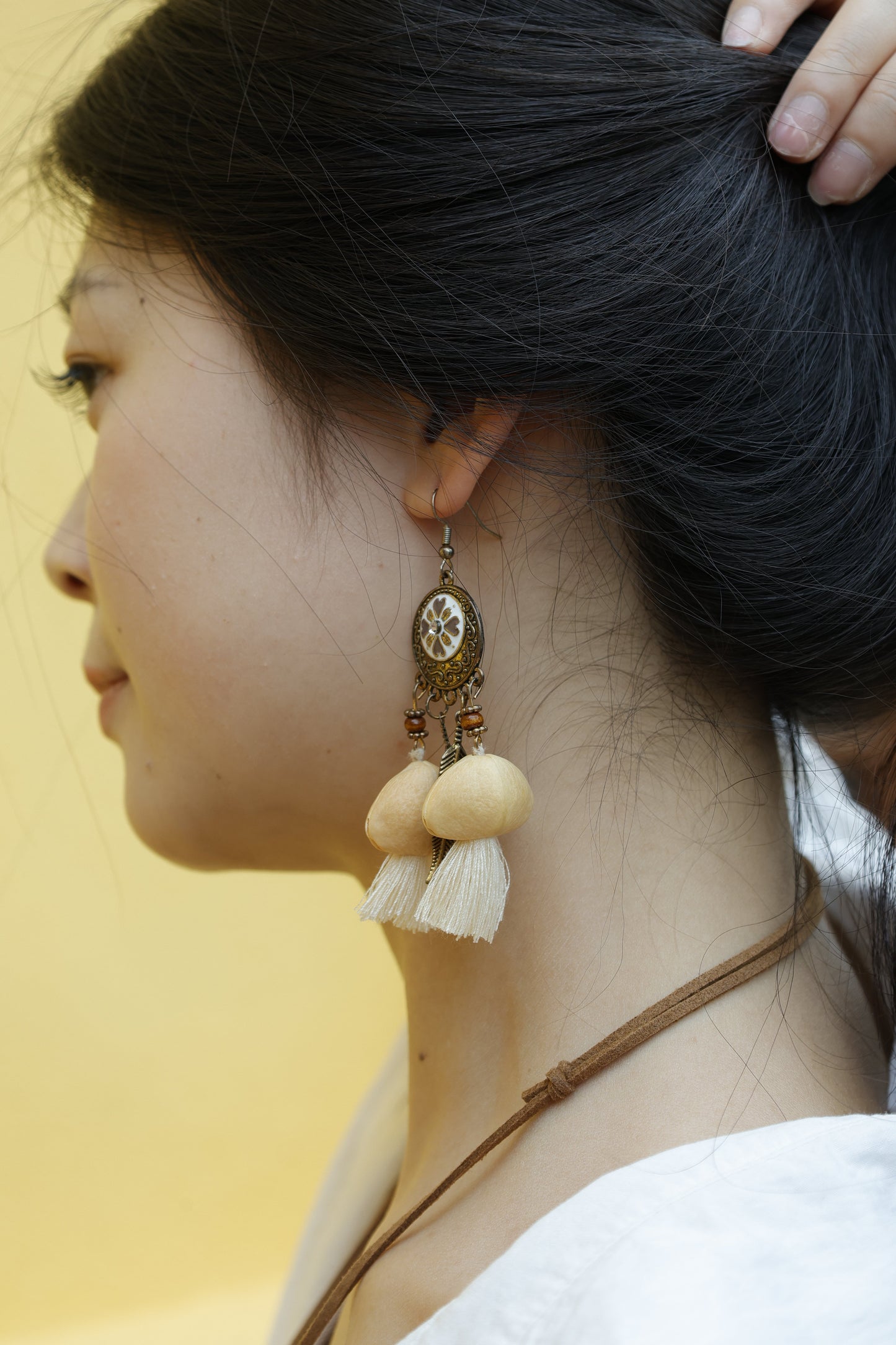 "The Vintage Blossom" - Antique Style Floral Earrings with Natural Seeds & Tassels